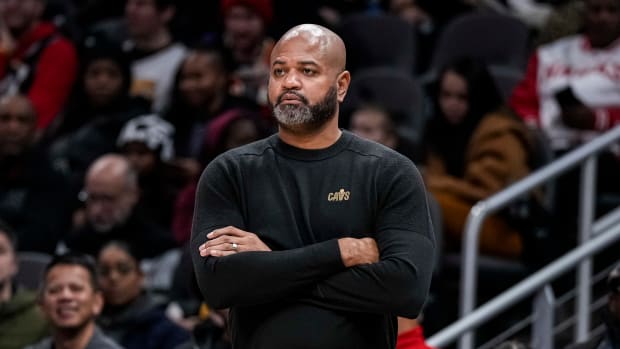 Jan 20, 2024; Atlanta, Georgia, USA; Cleveland Cavaliers head coach J.B. Bickerstaff on the bench against the Atlanta Hawks during the second half at State Farm Arena. Mandatory Credit: Dale Zanine-USA TODAY Sports
